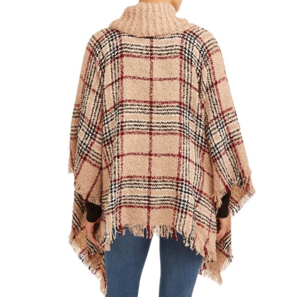 Oversized Plaid Turtleneck Poncho - Picture 2 of 5